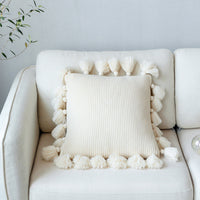 HKM-402515 Solid Color Wool Ball Pillow with Lantern Tassel - 45x45cm, Acrylic Material