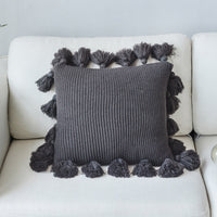 HKM-402515 Solid Color Wool Ball Pillow with Lantern Tassel - 45x45cm, Acrylic Material