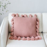 HKM-402515 Solid Color Wool Ball Pillow with Lantern Tassel - 45x45cm, Acrylic Material