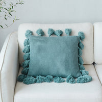 HKM-402515 Solid Color Wool Ball Pillow with Lantern Tassel - 45x45cm, Acrylic Material