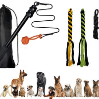 HKM-402515 Telescopic Dog Teasing Rod with Ropes and Ball - 102cm Black Aluminum Alloy Pet Toy