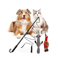 HKM-402515 Telescopic Dog Teasing Rod with Ropes and Ball - 102cm Black Aluminum Alloy Pet Toy