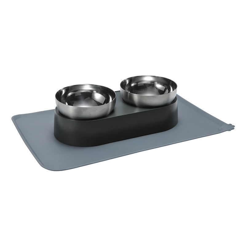 HKM-402579 Stainless Steel Pet Feeder with Bowl Stand and Mat - Fashionable Double or Single Bowl Design