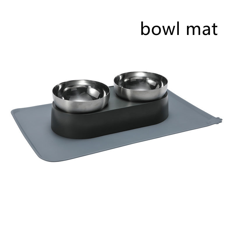 HKM-402579 Stainless Steel Pet Feeder with Bowl Stand and Mat - Fashionable Double or Single Bowl Design