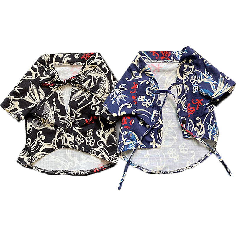 HKM-402835 Shiba Inu Cotton Casual Kimono for Dogs in Blue and Black