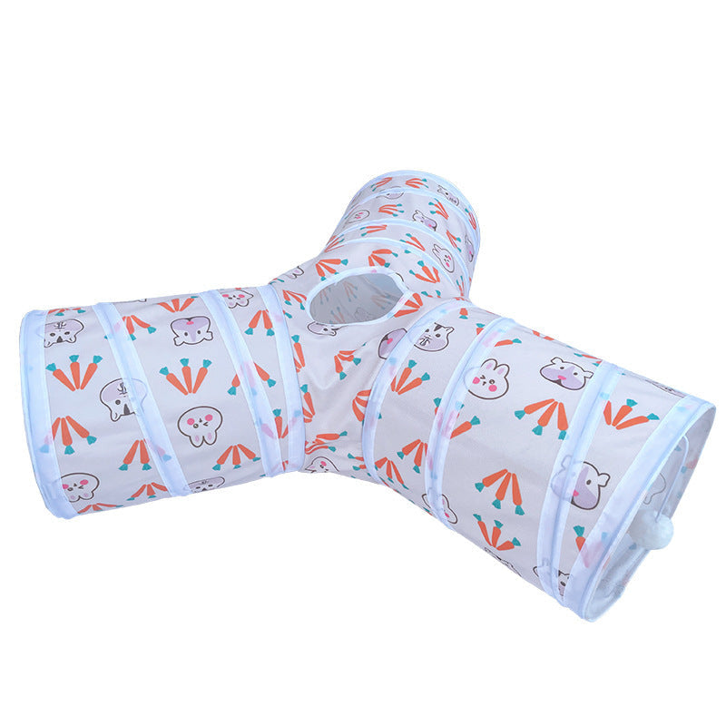 HKM-402899 Foldable Suede Cat and Rabbit Tunnel - T-Shape, Y-Shape in Blue, Red, and Rainbow Styles