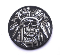 HKM-402899 Minimally Designed Striped Death Skull Embroidered Velcro Badge in Green and Gray