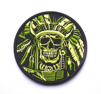 HKM-402899 Minimally Designed Striped Death Skull Embroidered Velcro Badge in Green and Gray