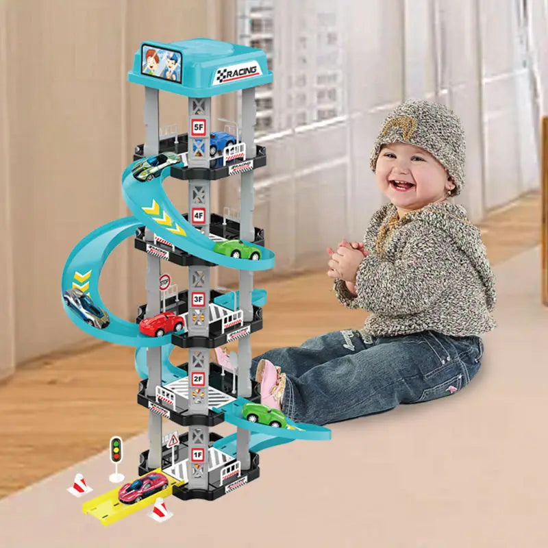 HKM-403027 City Play Set with 5 Floors Parking Garage and Racing Track for Kids