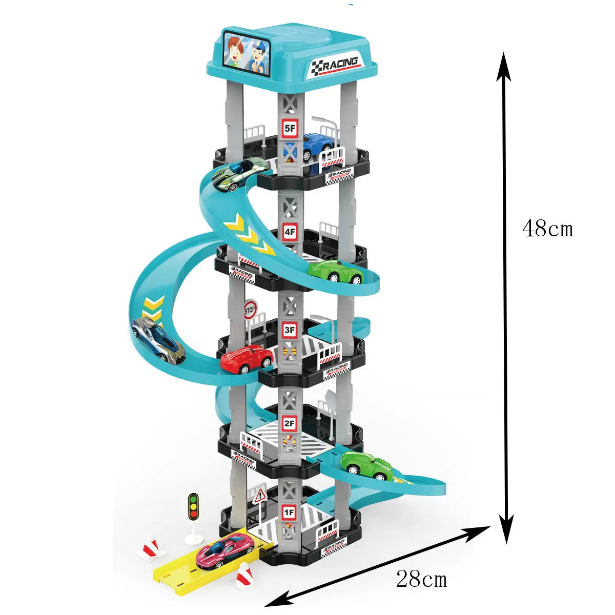 HKM-403027 City Play Set with 5 Floors Parking Garage and Racing Track for Kids