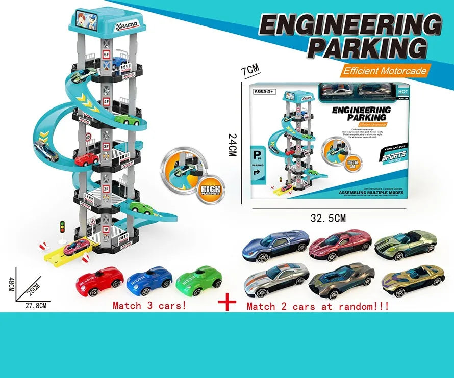 HKM-403027 City Play Set with 5 Floors Parking Garage and Racing Track for Kids