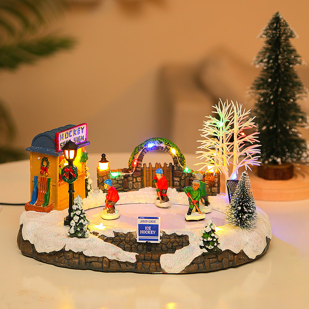 HKM-403027 Glowing Music Snow House Resin Christmas Decoration with USB Power Supply