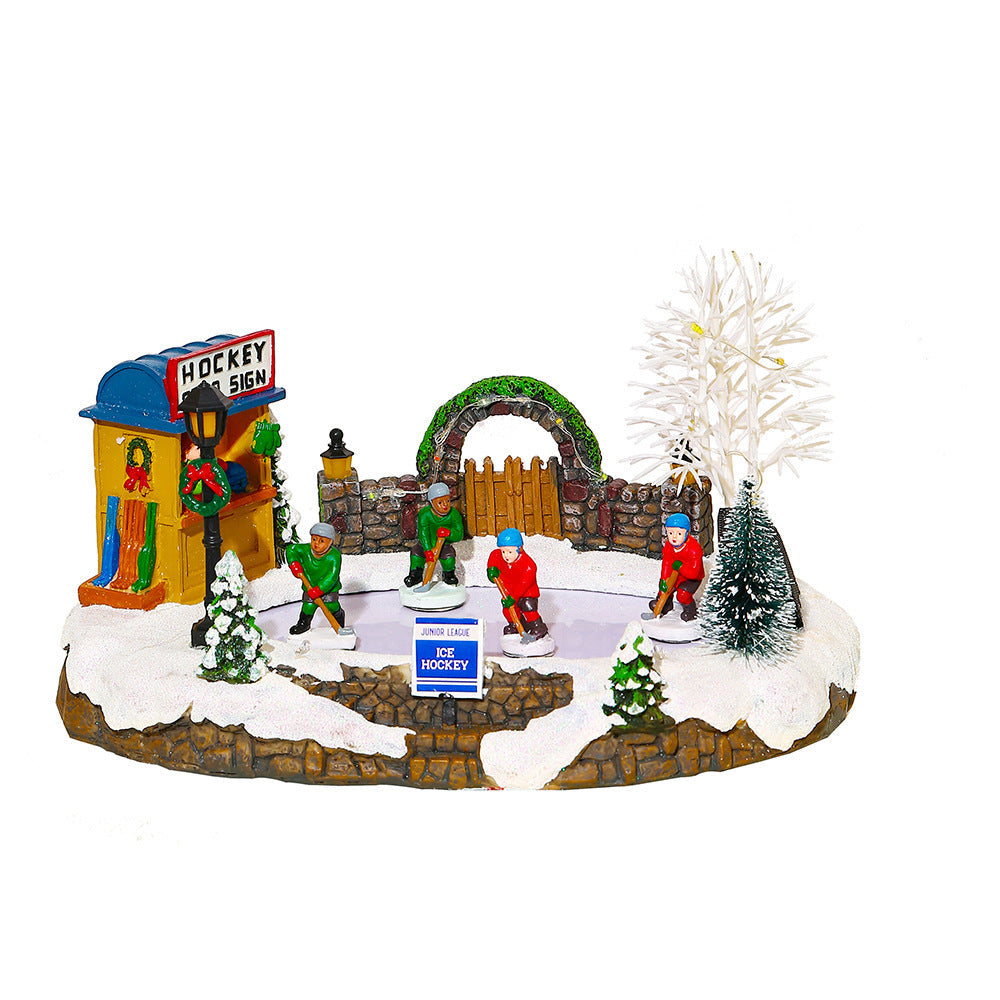 HKM-403027 Glowing Music Snow House Resin Christmas Decoration with USB Power Supply