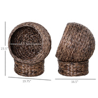 HKM-403219 Elevated Handmade Wicker Cat Bed with Cushion in Dark Brown for Kittens