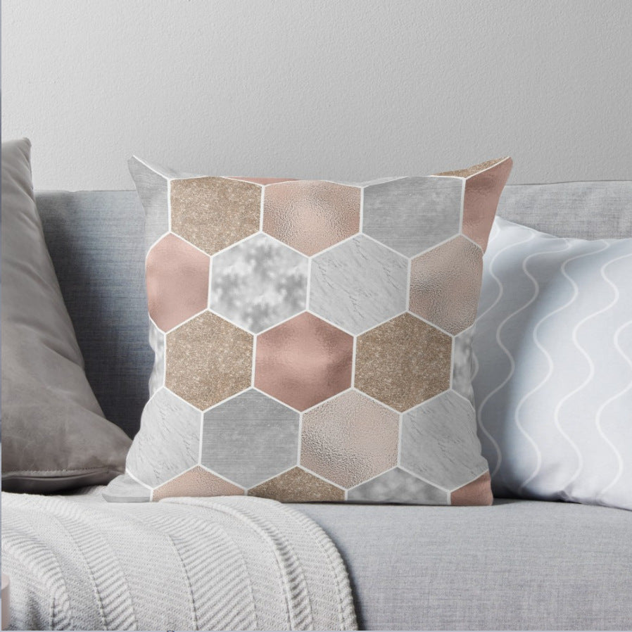 HKM-403283 Geometric Rose Gold and Gold Leaf Plush Pillowcase - 45x45cm European-American Style