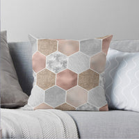 HKM-403283 Geometric Rose Gold and Gold Leaf Plush Pillowcase - 45x45cm European-American Style