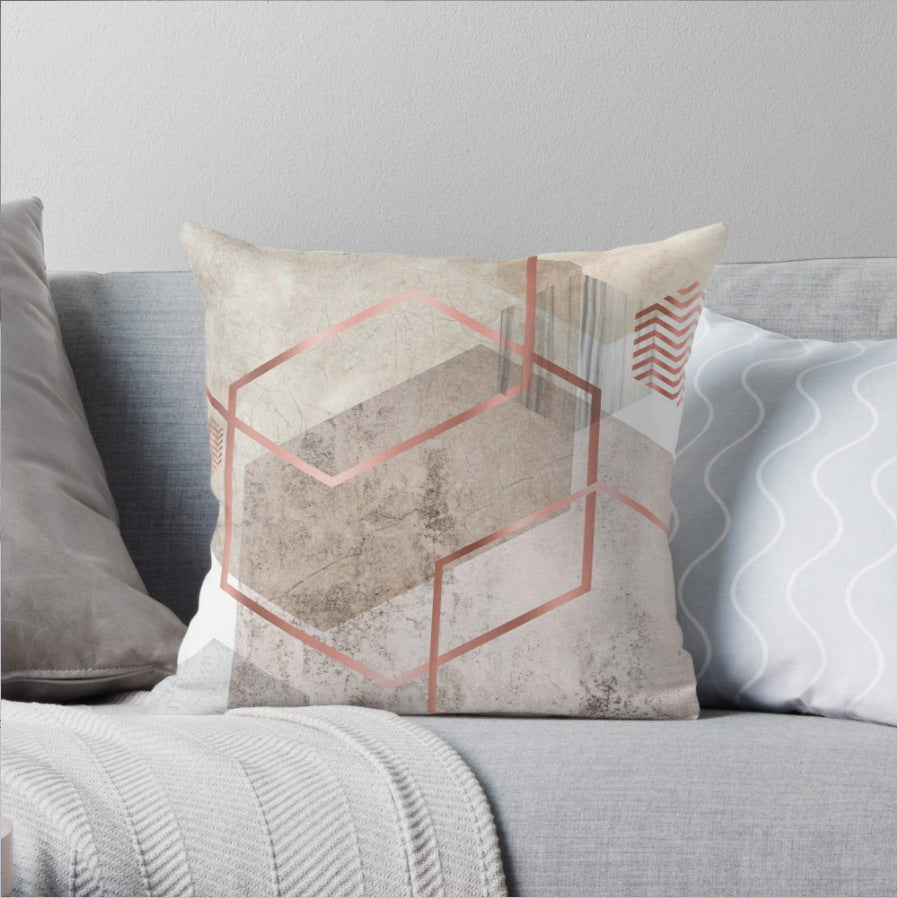 HKM-403283 Geometric Rose Gold and Gold Leaf Plush Pillowcase - 45x45cm European-American Style