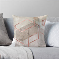 HKM-403283 Geometric Rose Gold and Gold Leaf Plush Pillowcase - 45x45cm European-American Style