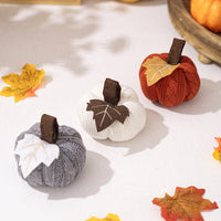 HKM-403347 Thanksgiving Decorative Pumpkin Set - Orange, Gray, and White Knit Ornaments