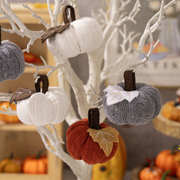 HKM-403347 Thanksgiving Decorative Pumpkin Set - Orange, Gray, and White Knit Ornaments