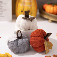 HKM-403347 Thanksgiving Decorative Pumpkin Set - Orange, Gray, and White Knit Ornaments