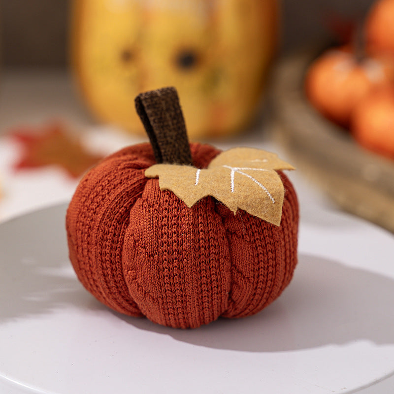HKM-403347 Thanksgiving Decorative Pumpkin Set - Orange, Gray, and White Knit Ornaments