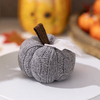 HKM-403347 Thanksgiving Decorative Pumpkin Set - Orange, Gray, and White Knit Ornaments