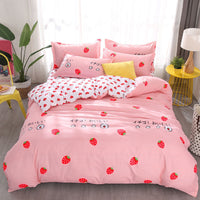 HKM-403539 Four-Piece Cotton Bedding Set with Floral Quilt Cover and Pillowcases