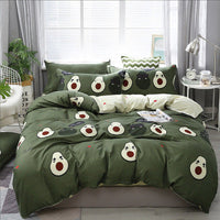 HKM-403539 Four-Piece Cotton Bedding Set with Floral Quilt Cover and Pillowcases