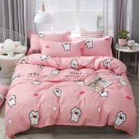 HKM-403539 Four-Piece Cotton Bedding Set with Floral Quilt Cover and Pillowcases