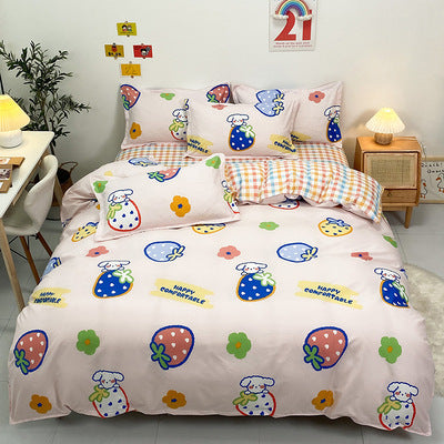 HKM-403539 Four-Piece Cotton Bedding Set with Floral Quilt Cover and Pillowcases