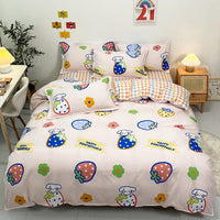 HKM-403539 Four-Piece Cotton Bedding Set with Floral Quilt Cover and Pillowcases