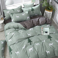 HKM-403539 Four-Piece Cotton Bedding Set with Floral Quilt Cover and Pillowcases