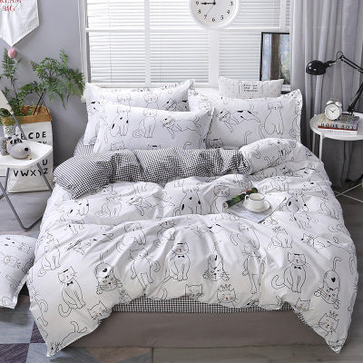 HKM-403539 Four-Piece Cotton Bedding Set with Floral Quilt Cover and Pillowcases