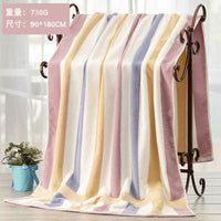 HKM-403795 Large Cotton Bath Towel - Blue and Pink Striped, Absorbent, 90x180 cm