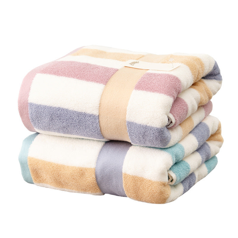 KTX-403795 Large Cotton Bath Towel - Blue and Pink Striped, Absorbent, 90x180 cm