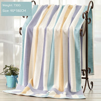 HKM-403795 Large Cotton Bath Towel - Blue and Pink Striped, Absorbent, 90x180 cm