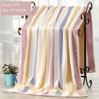 HKM-403795 Large Cotton Bath Towel - Blue and Pink Striped, Absorbent, 90x180 cm