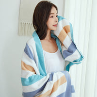 HKM-403795 Large Cotton Bath Towel - Blue and Pink Striped, Absorbent, 90x180 cm
