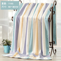 HKM-403795 Large Cotton Bath Towel - Blue and Pink Striped, Absorbent, 90x180 cm