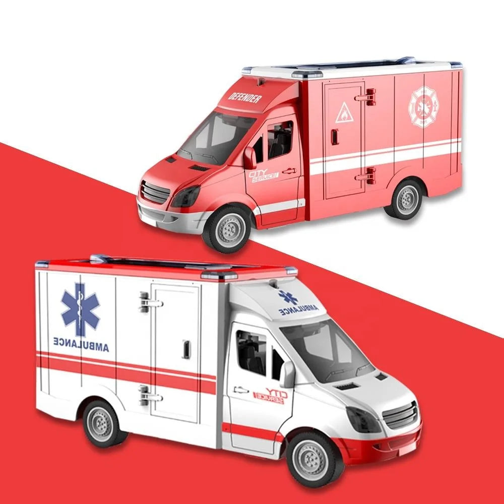 HKM-403859 1:16 Scale Inertial Friction Ambulance Toy with Sound for Kids