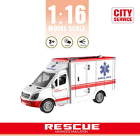 HKM-403859 1:16 Scale Inertial Friction Ambulance Toy with Sound for Kids