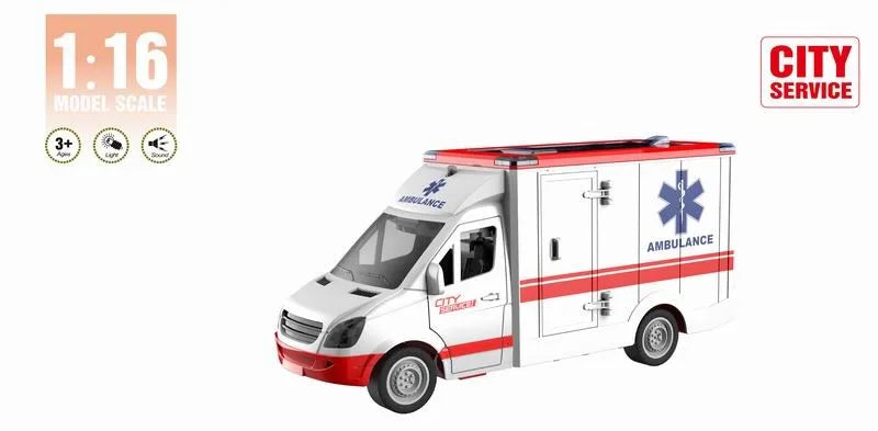HKM-403859 1:16 Scale Inertial Friction Ambulance Toy with Sound for Kids