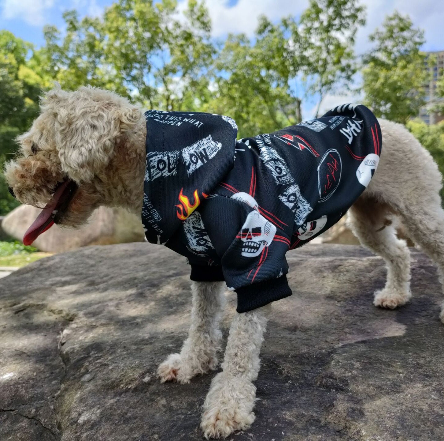 HKM-403987 Cool Camouflage Skull Hoodie for Dogs - Casual Acrylic Two-Legged Outfit in Various Sizes