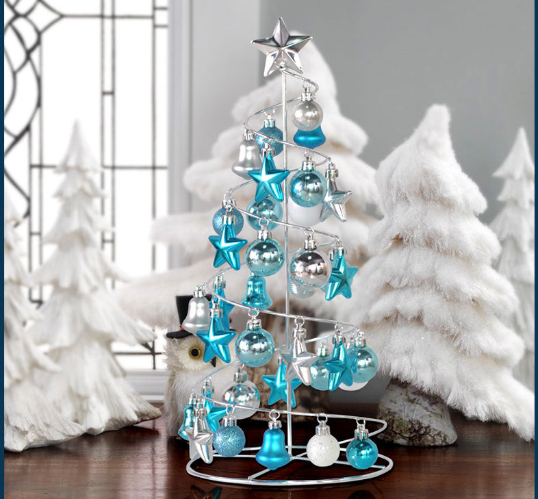 HKM-403987 Metal Christmas Tree Desktop Decoration - Red and Gold Mini Hanging Design for Home and Office