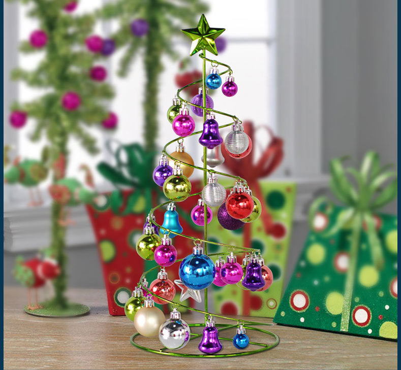 HKM-403987 Metal Christmas Tree Desktop Decoration - Red and Gold Mini Hanging Design for Home and Office