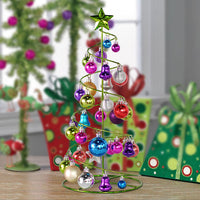 HKM-403987 Metal Christmas Tree Desktop Decoration - Red and Gold Mini Hanging Design for Home and Office