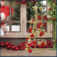 HKM-403987 Metal Christmas Tree Desktop Decoration - Red and Gold Mini Hanging Design for Home and Office