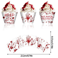 HKM-404179 Horror-Themed Red Hand Paper Cupcake Surrounding Border - 12 Pieces for Halloween Decor