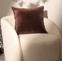 HKM-404179 Stonewashed Cotton Velvet Pillow with Hand-Stitched Edges, 19x19 Inch, Soft Plush Feel
